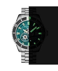 Stuhrling 1013 Men s Automatic Watch Swiss Movement Turquoise Dial Gunmetal Bezel Stainless Steel Bracelet 200M Water Resistant Diver Date Window