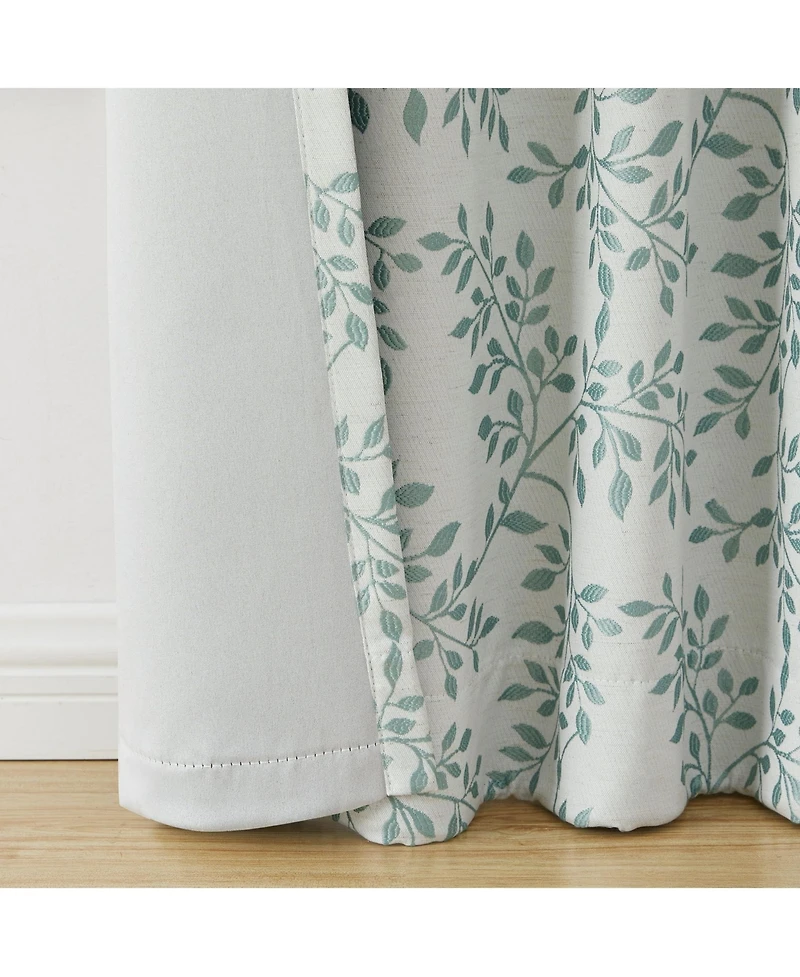 Kate Aurora 1 Piece Floral Leaf Light Reducing & Thermal Linen Blend Window Curtain Panel - 84 in. Long - Taupe/Beige