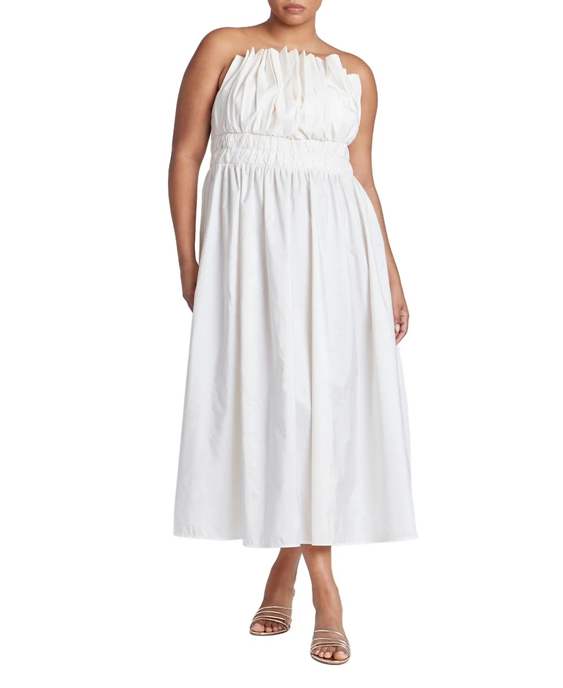 Eloquii Women's Plus Pleated Ruffle Neckline Midi Dress