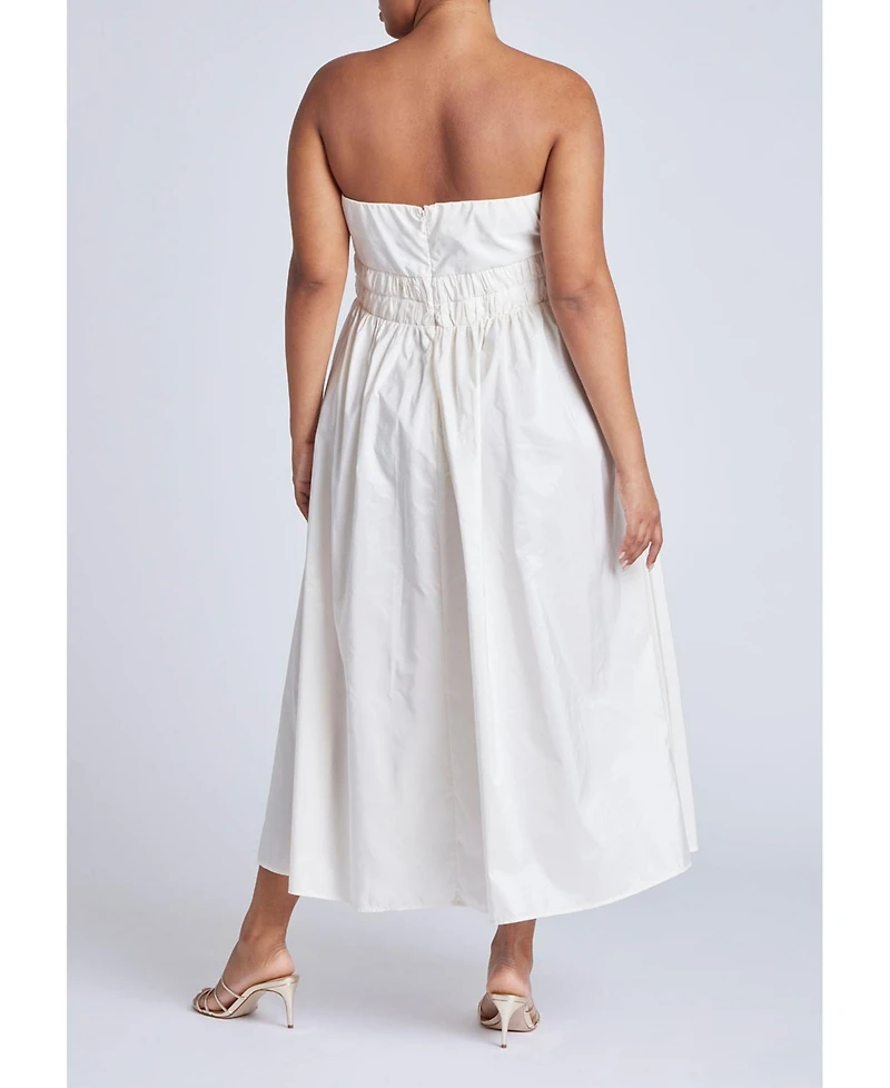 Eloquii Women's Plus Pleated Ruffle Neckline Midi Dress