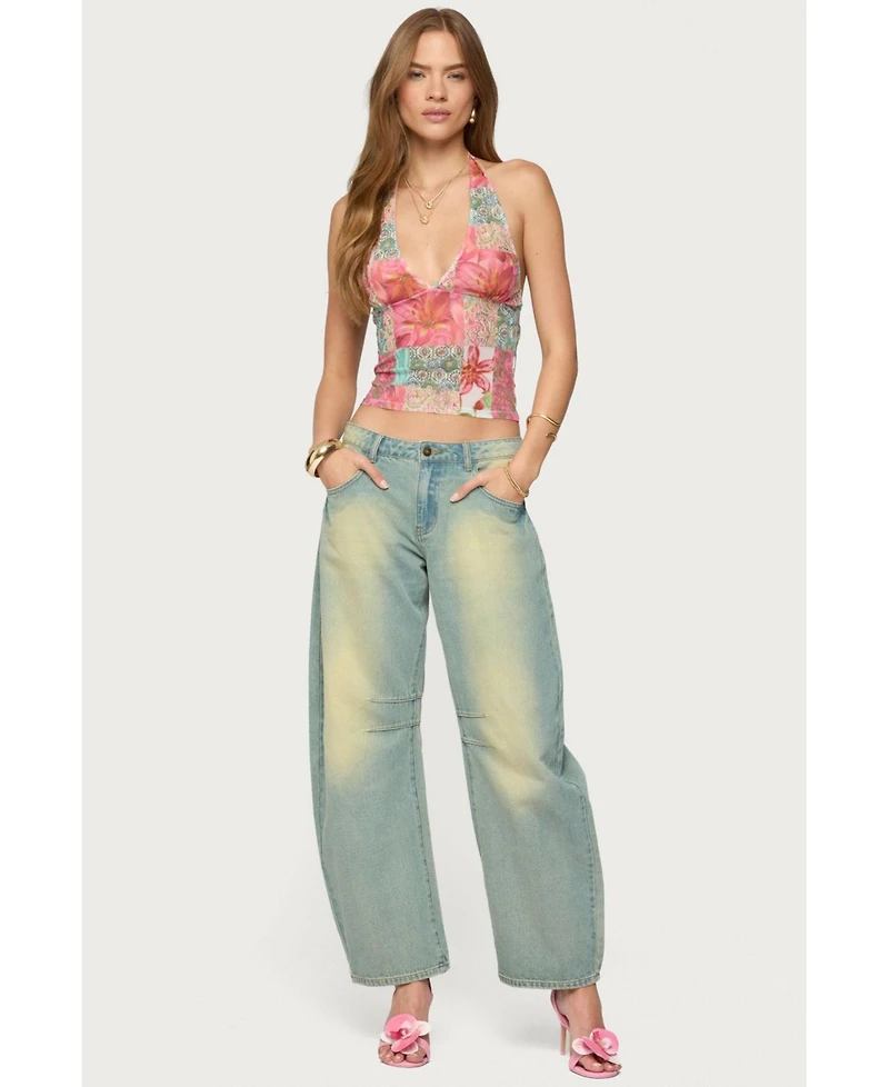 Edikted Women's Catie Printed Mesh Halter Top