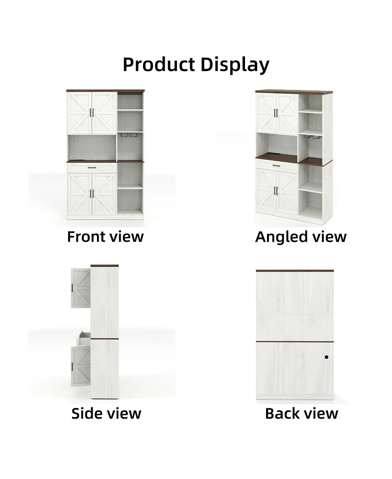 70.87'' Multifunctional Farmhouse Kitchen Pantry Sideboard with Cabinet and Drawer, Kitchen Buffet with Hutch and Glass Holder, Microwave Stand with C
