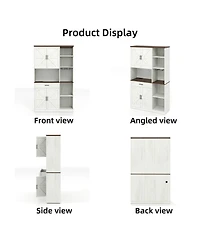 70.87'' Multifunctional Farmhouse Kitchen Pantry Sideboard with Cabinet and Drawer, Kitchen Buffet with Hutch and Glass Holder, Microwave Stand with C