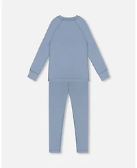 Deux par Kids Unisex Merino Wool Base Layer Set Blue Gray - Toddler|Child