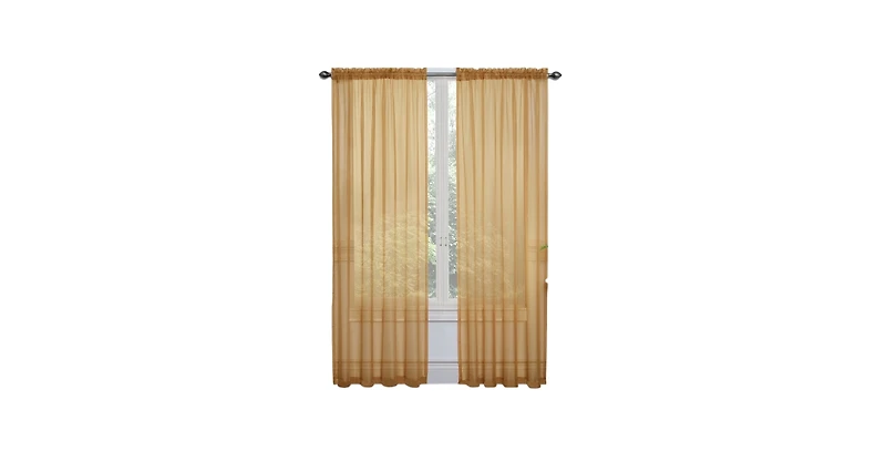 Kate Aurora 2 Piece Basic Sheer Voile Rod Pocket Window Curtains - Gold, 84 in. Long