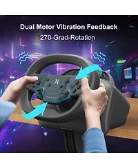 Nbcp PS4 Racing Steering Wheel with Pedals – 270° Wireless Gaming Wheel with Dual-Vibration Motors, Bluetooth for Pc, PS4, Switch, PS3, iO