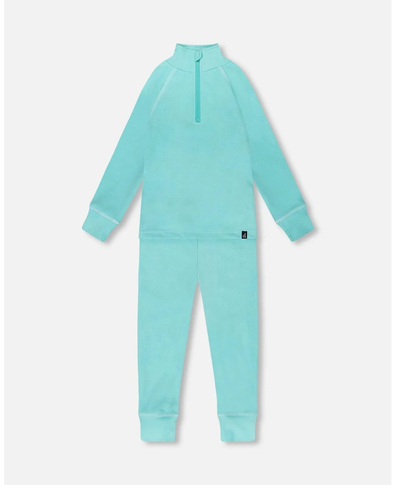 Deux par Girl Two-Piece Thermal Underwear Set Turquoise Blue