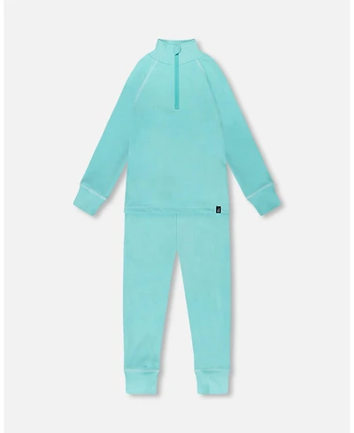 Deux par Girl Two-Piece Thermal Underwear Set Turquoise Blue