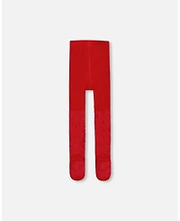Deux par Baby Girls Knit Tights Red with Tone-On-Tone Star Pattern