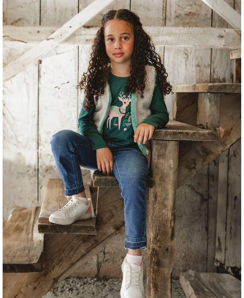 Deux par Toddler Girls Jeans Blue Denim with Frayed Hems and Floral Embroideries - Toddler|Child