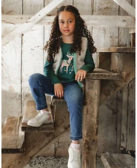 Deux par Toddler Girls Jeans Blue Denim with Frayed Hems and Floral Embroideries - Toddler|Child