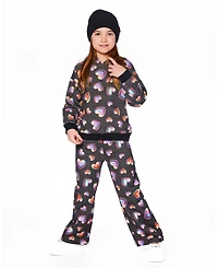Deux par Girl Wide Leg Fleece Pants Black and Multicolor