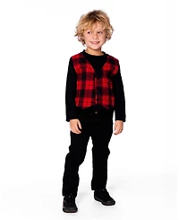 Deux par Toddler Boys T-Shirt with Plaid Vest Red and Black - Toddler|Child
