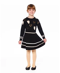 Deux par Girl Knit Dress Black with Glittery Heart Motifs - Toddler|Child