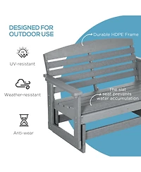 Flynama 2-Person Outdoor Glider Bench Patio Double Swing Rocking Chair Loveseat w/ Slatted Hdpe Frame for Backyard Garden Porch, Light Gray