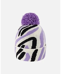 Deux par Girl Lined Knit Pompom Hat Black, White and Lilac - Toddler|Child
