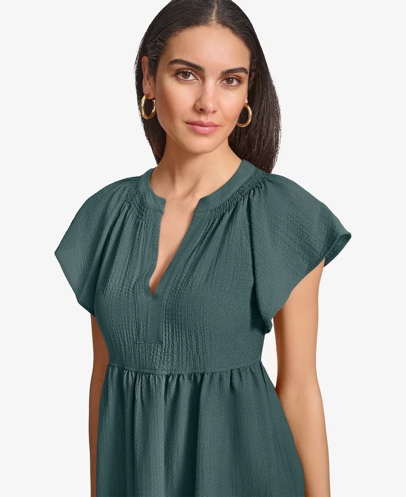 Calvin Klein Women's Split-Neck Tiered A-Line Dress