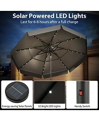 Gymax 10 Ft Solar Patio Umbrella w/ 32 Led Lights 3-Tier Vented Top & Tilt Adjustment