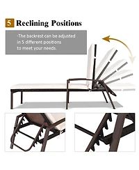 Gymax 2 Pcs Patio Rattan Chaise Lounge Chair Outdoor Reclining Chaise Sun Lounger