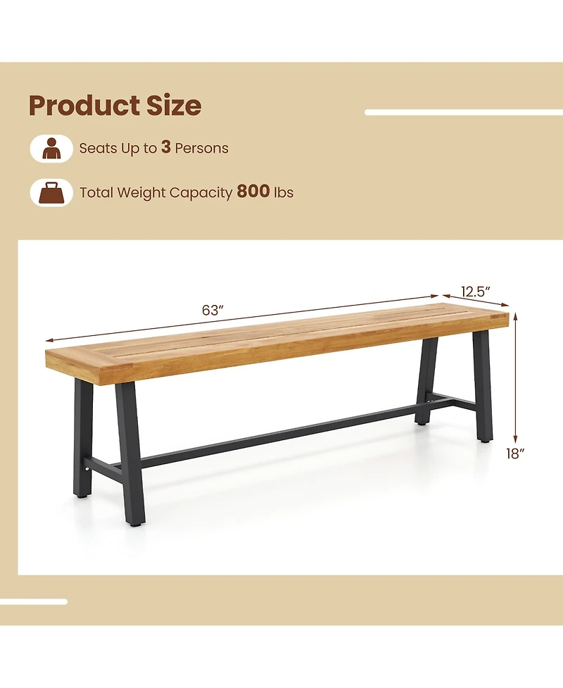Gymax 2PCS 63'' Long Outdoor Acacia Wood Bench Seats up to 3 Persons for Garden Porch