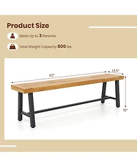 Gymax 2PCS 63'' Long Outdoor Acacia Wood Bench Seats up to 3 Persons for Garden Porch
