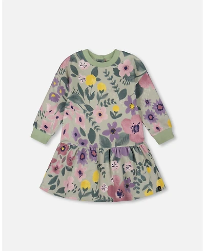Deux par Girl Stretch Fleece Dress Sage Floral