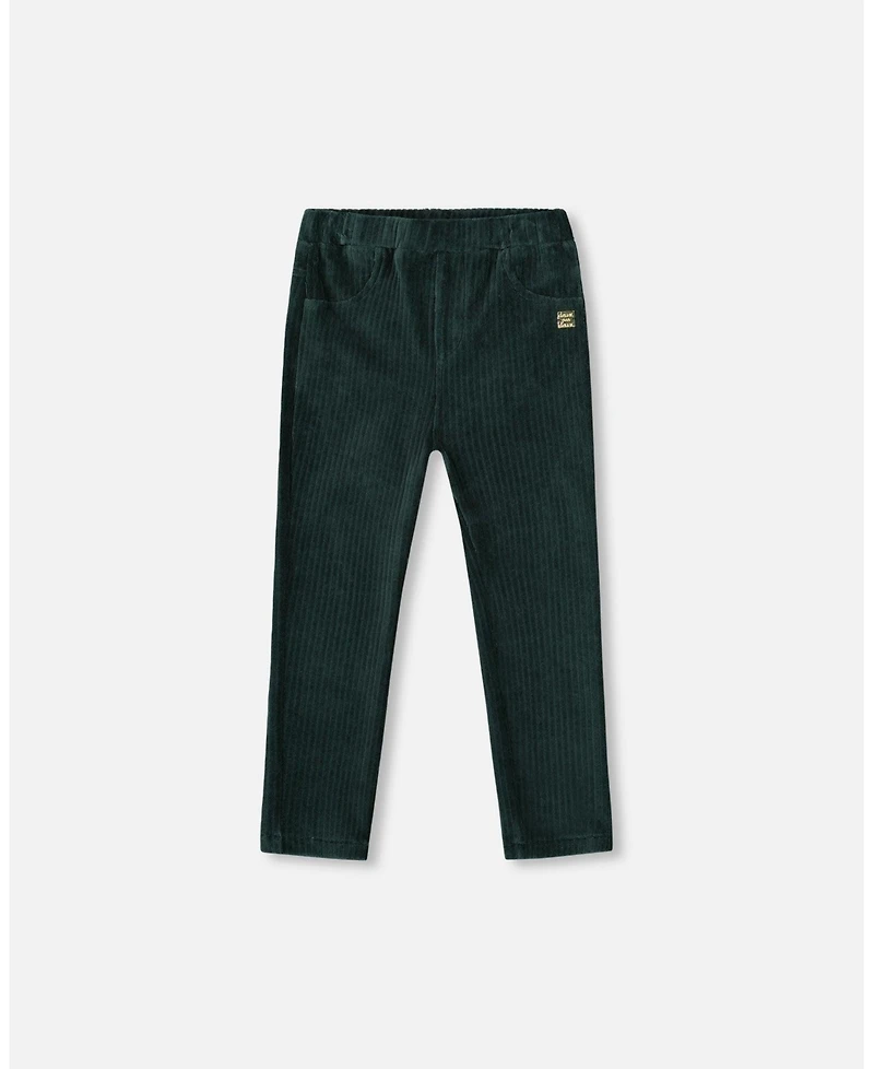 Deux par Girl Stretch Velour Rib Treggings Dark Green - Toddler|Child