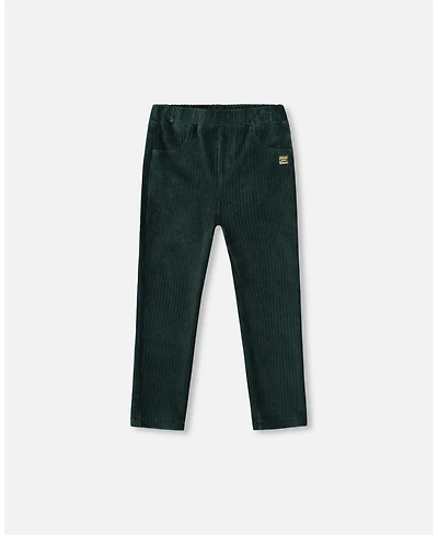 Deux par Girl Stretch Velour Rib Treggings Dark Green - Toddler|Child