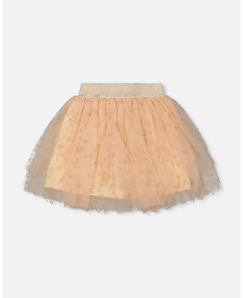 Deux par Girl Multi Layer Glittering Mesh Skirt Beige