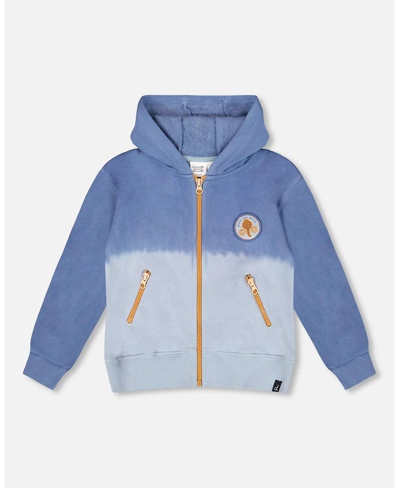Deux par Baby Boy Full Zip Hooded Fleece Jacket Blue