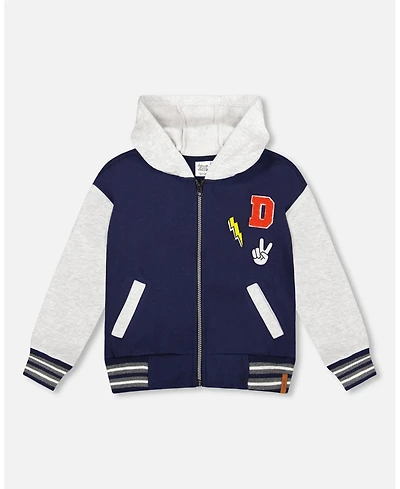 Deux par Big Boys Full Zip Hooded Fleece Jacket Navy Blue