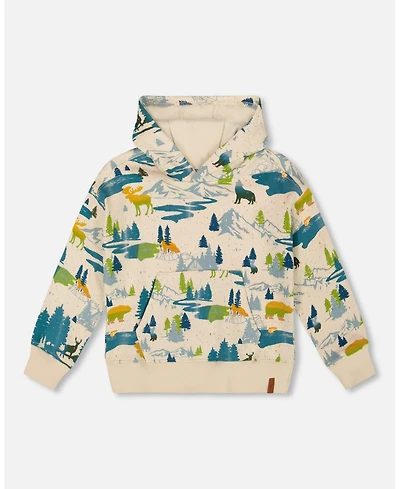 Deux par Big Boys Printed Hooded Fleece Sweatshirt Beige
