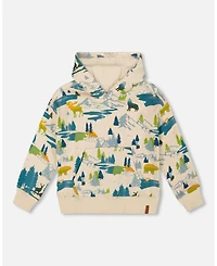Deux par Big Boys Printed Hooded Fleece Sweatshirt Beige