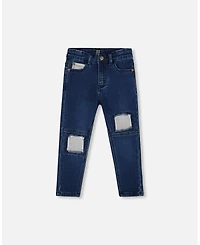 Deux par Boy French Terry Blue Denim Pants with Contrasting Patch - Toddler|Child