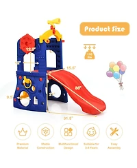 Gymax Toddler 6-in-1 Freestanding Slide w/ Basketball Hoop Play Climber Slide Set