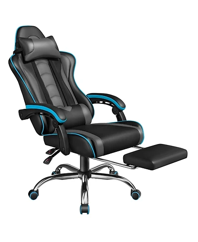Yaheetech Ergonomic Gaming Chair, High Back Office Chair with Slide-Out Footrest and Padded Armrests, Pink/White