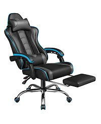 Yaheetech Ergonomic Gaming Chair, High Back Office Chair with Slide-Out Footrest and Padded Armrests, Pink/White