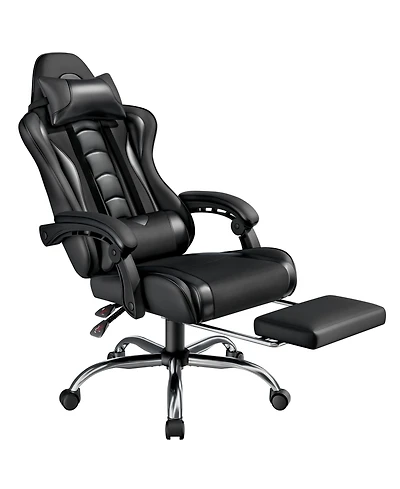 Yaheetech Ergonomic Gaming Chair, High Back Office Chair with Slide-Out Footrest and Padded Armrests, Pink/White