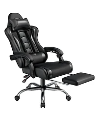 Yaheetech Ergonomic Gaming Chair, High Back Office Chair with Slide-Out Footrest and Padded Armrests, Pink/White