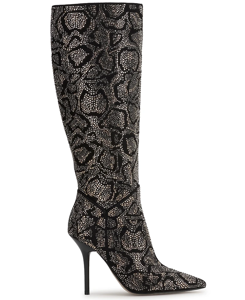Jessica Simpson Women's Lovienn Rhinestone Stiletto Knee-High Wide-Calf Dress Boots
