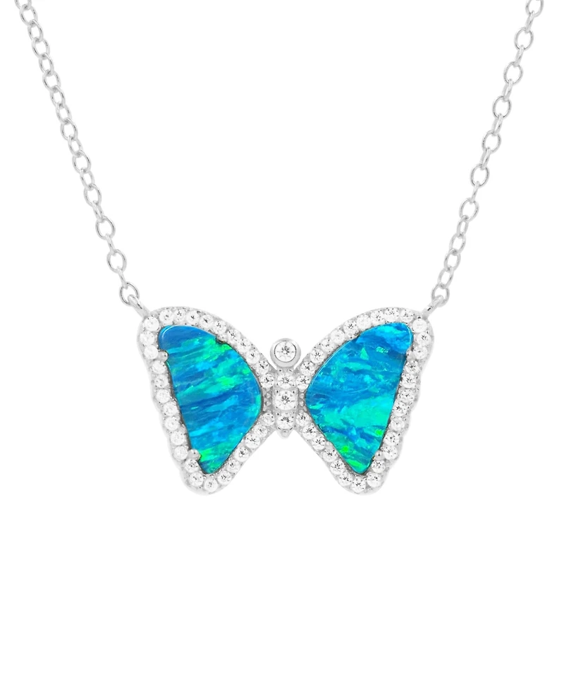 Kamaria Mini Butterfly Necklace with Lab-Grown Opal Sterling Silver