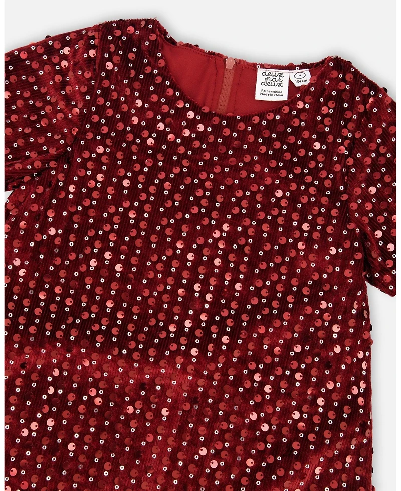 Deux par Big Girls Velvet Short Sleeve Dress Red