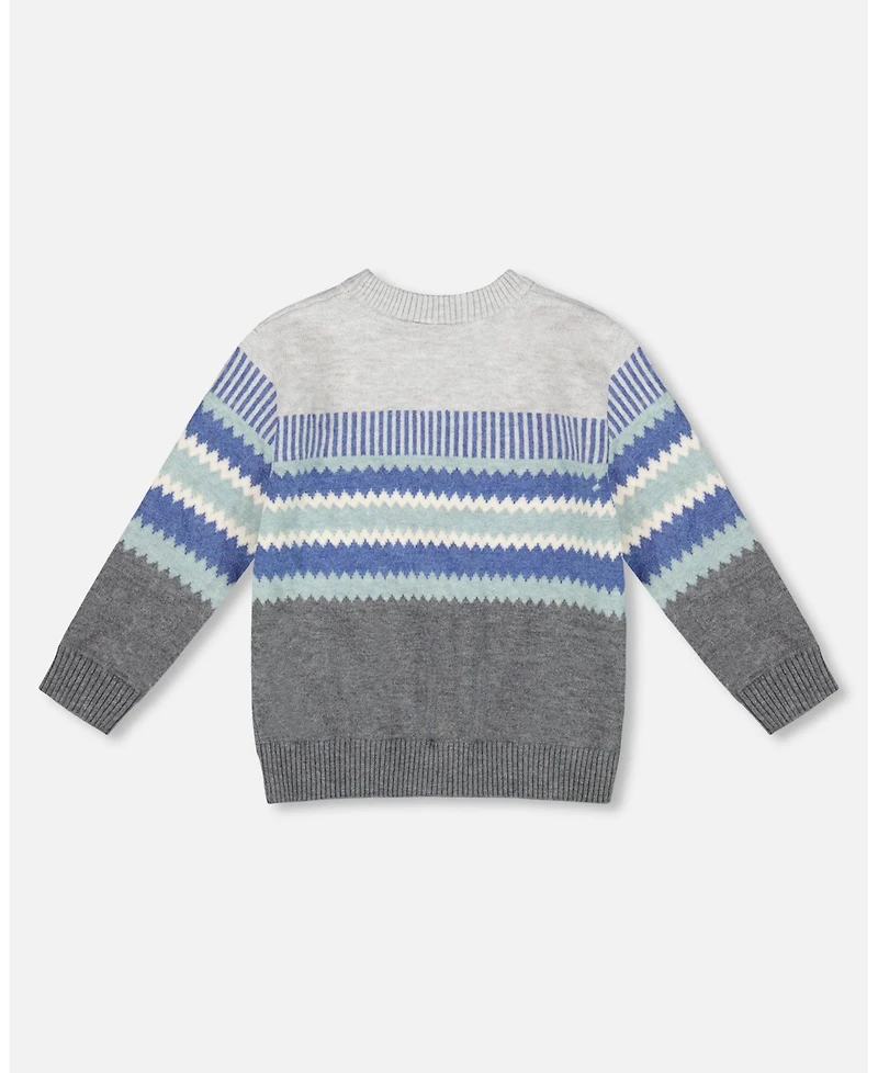 Deux par Boy Knitted Jacquard Sweater Dark Gray - Child