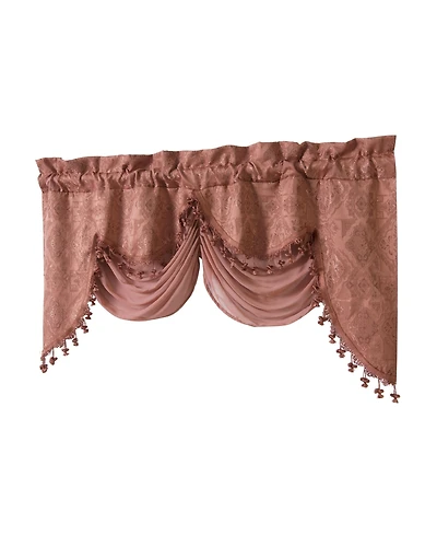 Kate Aurora Georgina Ultra Luxurious Raised Jacquard And Fringed Trimmed Austrian Window Valance - 52 in. W x 28 L, Purple