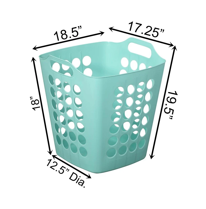 Basicwise Flexible Plastic Laundry Basket - Square Storage Hamper with Side Handles for Easy Carrying