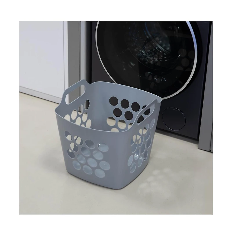 Basicwise Flexible Plastic Carry Laundry Basket Holder Square Storage Hamper with Side Handles