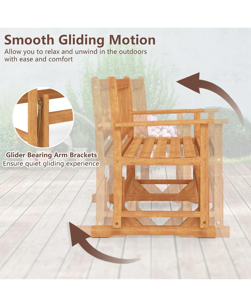 Gymax 2 Person Patio Glider Bench Solid Acacia Wood Porch Glider Chair w/ Seat