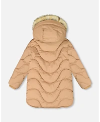 Deux par Girl Long Wavy Quilt Puffy Winter Coat Chanterelle