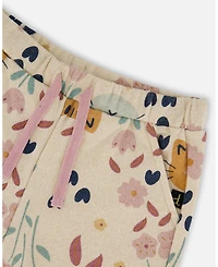 Deux par Baby Girl Glittering French Terry Sweatpant Beige Cat Print