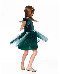 Deux par Girl Bi-Material Short Sleeve Party Dress for est Green - Child